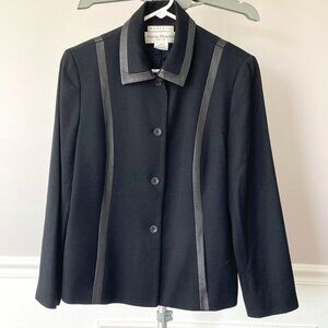 Rena Rowan Black Blazer Jacket with Vegan Leather Trim